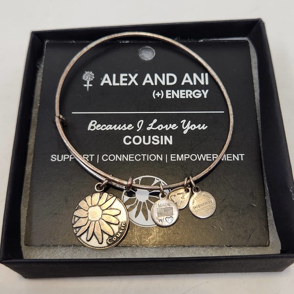 Alex and Ani Cousin Floral Dangle Charm Bangle Slider Bracelet Silver Tone - Picture 1 of 5